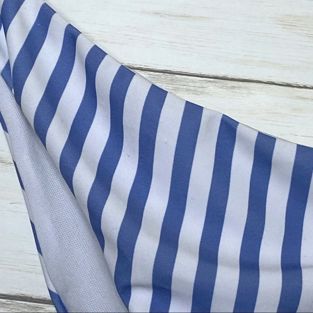Shein Blue White Striped Bikini Swim Bottom - Small